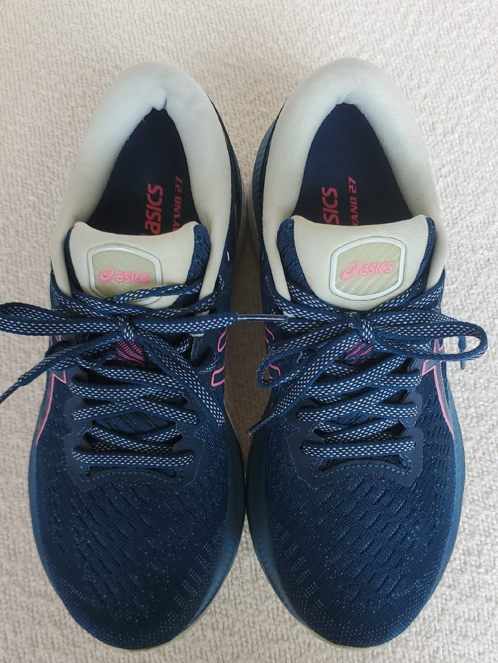 Asics Women's Gel KAYANO 27 Running Shoe Blue with Pink Logo Size 7.5 - Picture 2 of 10